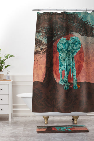 Belle13 Indian Summer With Raccoons Shower Curtain And Mat