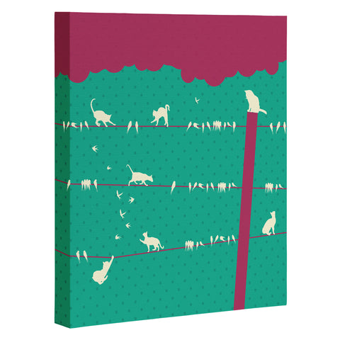Belle13 Lollipop Cats And Birds On Wires Art Canvas