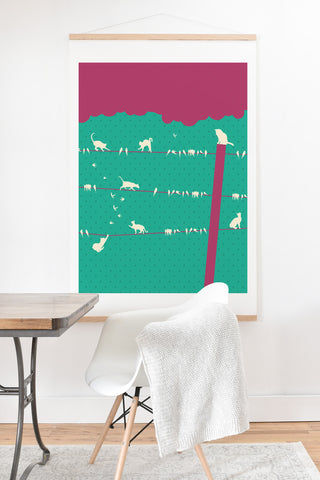 Belle13 Lollipop Cats And Birds On Wires Art Print And Hanger