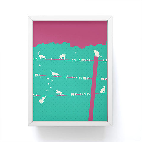 Belle13 Lollipop Cats And Birds On Wires Framed Mini Art Print
