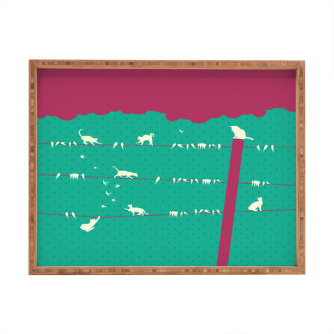 Belle13 Lollipop Cats And Birds On Wires Rectangular Tray