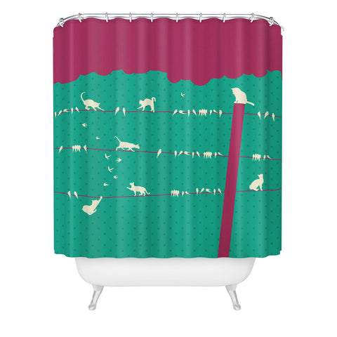 Belle13 Lollipop Cats And Birds On Wires Shower Curtain