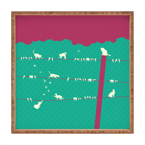 Belle13 Lollipop Cats And Birds On Wires Square Tray