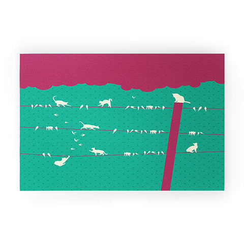 Belle13 Lollipop Cats And Birds On Wires Welcome Mat