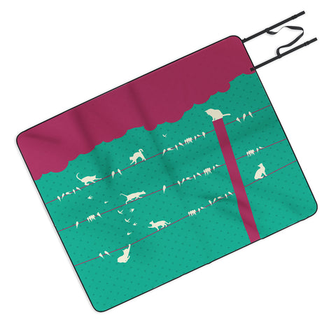 Belle13 Lollipop Cats And Birds On Wires Picnic Blanket