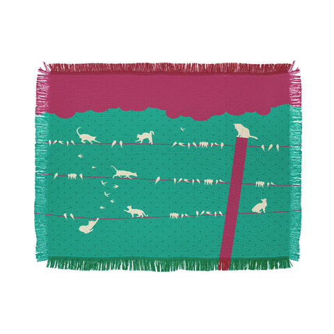 Belle13 Lollipop Cats And Birds On Wires Throw Blanket