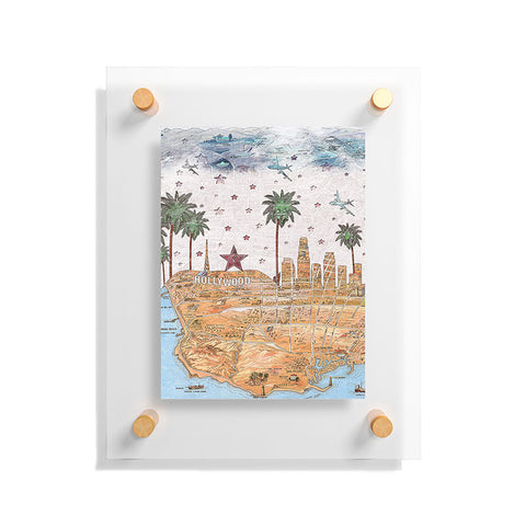 Belle13 Los Angeles Skyline Old Map Floating Acrylic Print