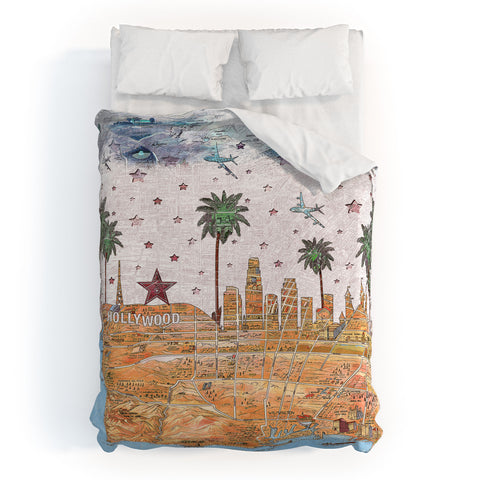 Belle13 Los Angeles Skyline Old Map Duvet Cover