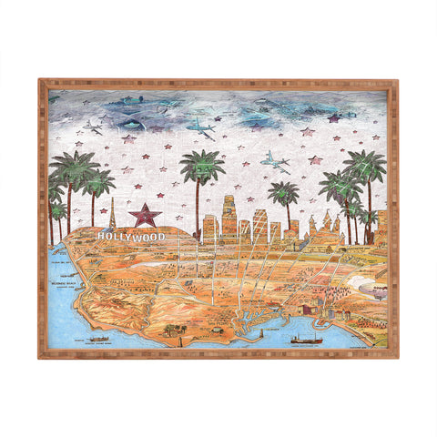 Belle13 Los Angeles Skyline Old Map Rectangular Tray