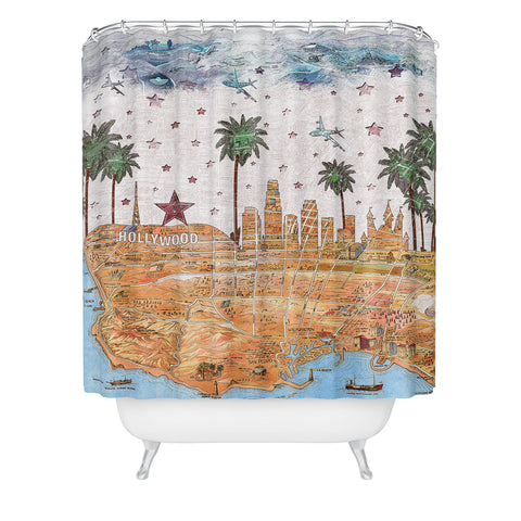 Belle13 Los Angeles Skyline Old Map Shower Curtain