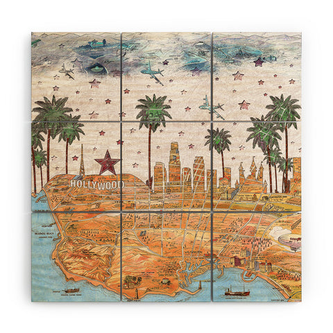 Belle13 Los Angeles Skyline Old Map Wood Wall Mural