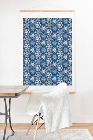 Belle13 Lots of Snowflakes on Blue Pattern Art Print And Hanger