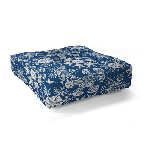 Belle13 Lots of Snowflakes on Blue Pattern Floor Pillow Square