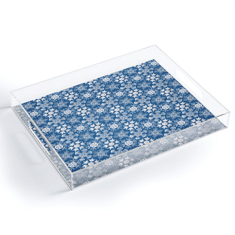 Belle13 Lots of Snowflakes on Blue Pattern Acrylic Tray