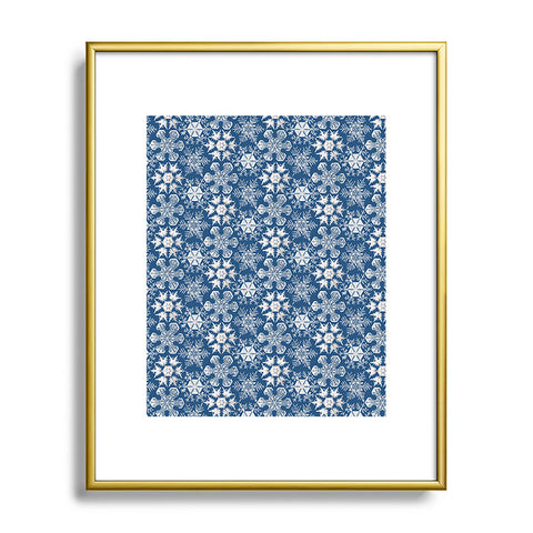 Belle13 Lots of Snowflakes on Blue Pattern Metal Framed Art Print