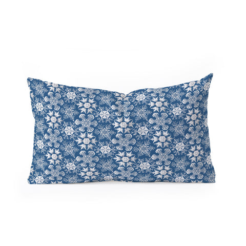 Belle13 Lots of Snowflakes on Blue Pattern Oblong Throw Pillow