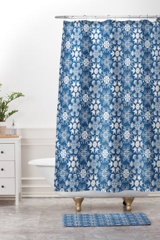 Belle13 Lots of Snowflakes on Blue Pattern Shower Curtain And Mat
