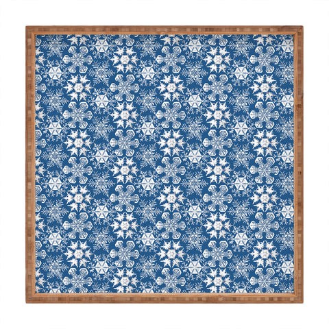 Belle13 Lots of Snowflakes on Blue Pattern Square Tray