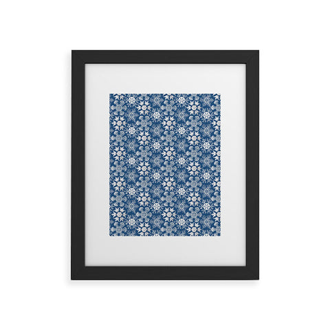 Belle13 Lots of Snowflakes on Blue Pattern Framed Art Print
