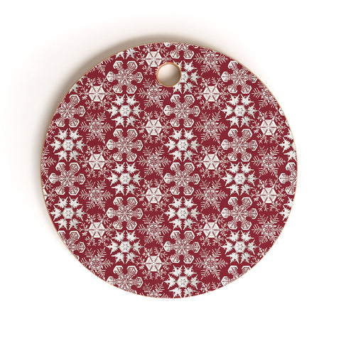 Belle13 Lots of Snowflakes on Red Cutting Board Round