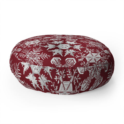 Belle13 Lots of Snowflakes on Red Floor Pillow Round