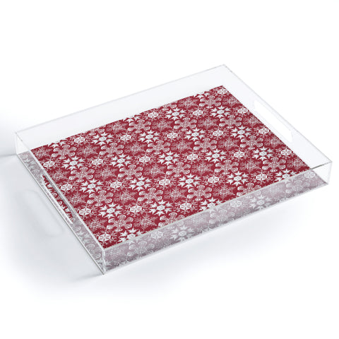 Belle13 Lots of Snowflakes on Red Acrylic Tray