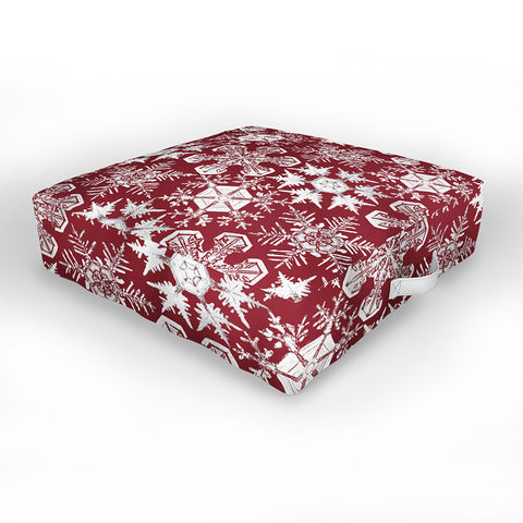 Belle13 Lots of Snowflakes on Red Outdoor Floor Cushion