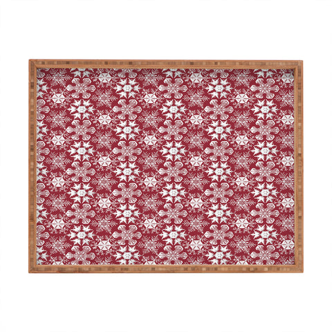 Belle13 Lots of Snowflakes on Red Rectangular Tray