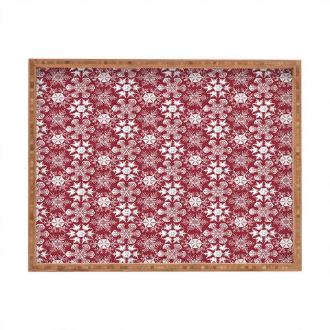Belle13 Lots of Snowflakes on Red Rectangular Tray