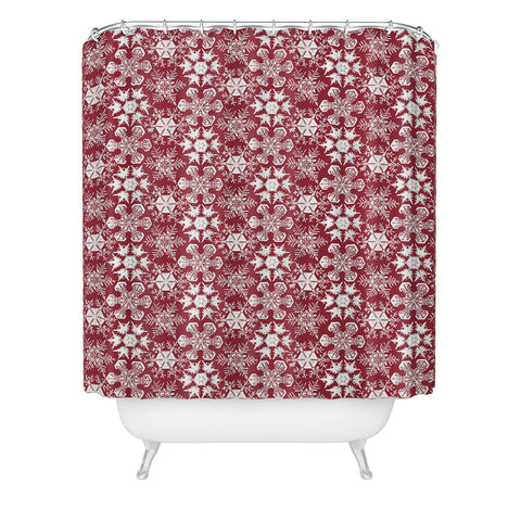 Belle13 Lots of Snowflakes on Red Shower Curtain