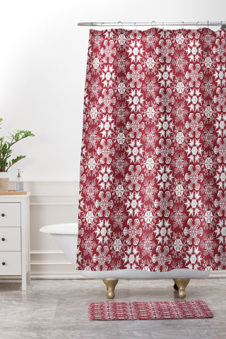 Belle13 Lots of Snowflakes on Red Shower Curtain And Mat
