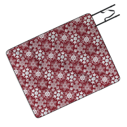 Belle13 Lots of Snowflakes on Red Picnic Blanket