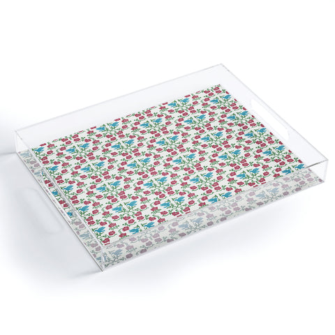 Belle13 Love and Peace floral bird pattern Acrylic Tray