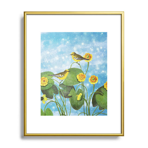 Belle13 Love Chirp on Water Lilies Metal Framed Art Print