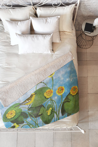 Belle13 Love Chirp on Water Lilies Fleece Throw Blanket