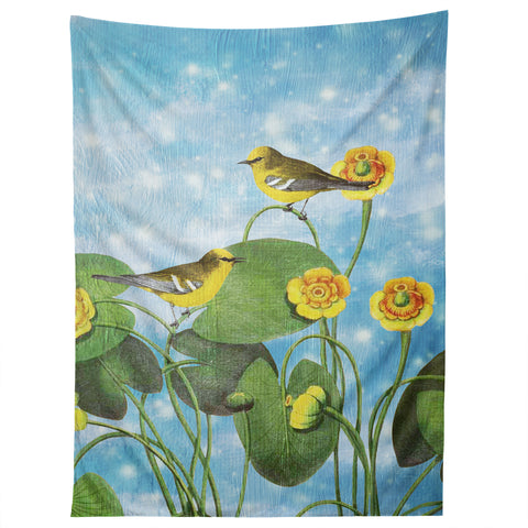 Belle13 Love Chirp on Water Lilies Tapestry