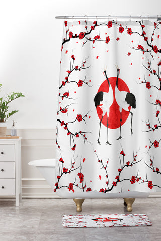 Belle13 Love Dance Of Japanese Cranes Shower Curtain And Mat