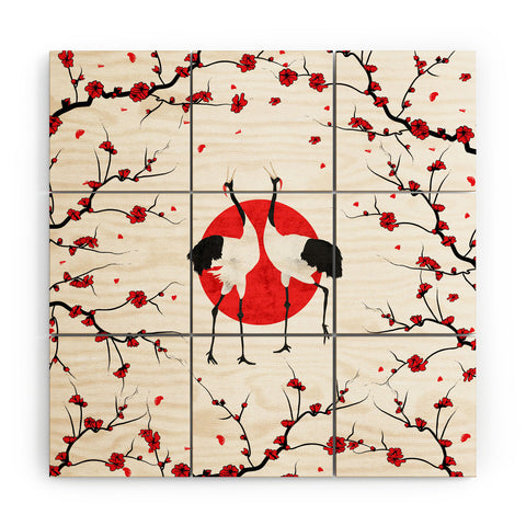 Belle13 Love Dance Of Japanese Cranes Wood Wall Mural