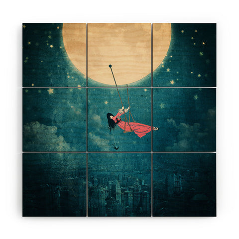 Belle13 Moon Swing Wood Wall Mural