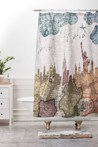 Belle13 New York Skyline Shower Curtain And Mat