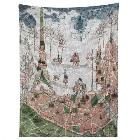 Belle13 Paris Map Under The Paris Sun Tapestry