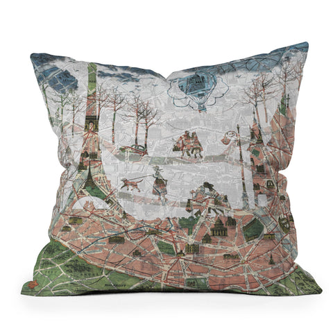 Belle13 Paris Map Under The Paris Sun Throw Pillow