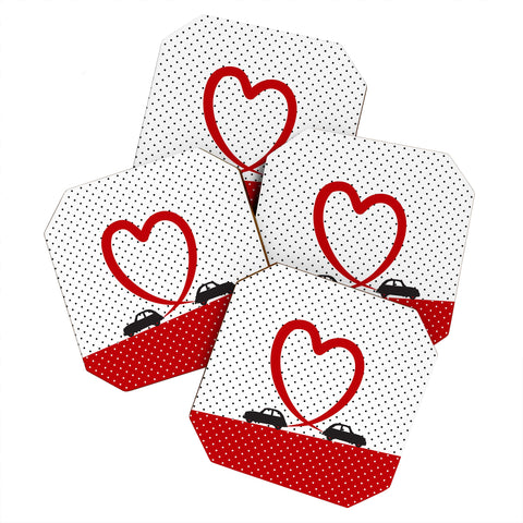 Belle13 Polka Dot Car Love Coaster Set