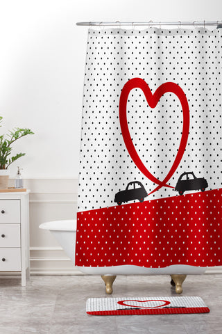 Belle13 Polka Dot Car Love Shower Curtain And Mat