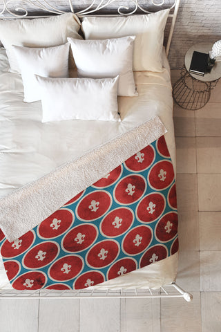 Belle13 Polka Dots Fleur De Lis Fleece Throw Blanket
