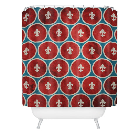 Belle13 Polka Dots Fleur De Lis Shower Curtain