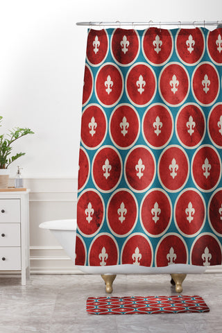 Belle13 Polka Dots Fleur De Lis Shower Curtain And Mat
