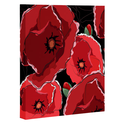 Belle13 Red Poppies On Black Art Canvas