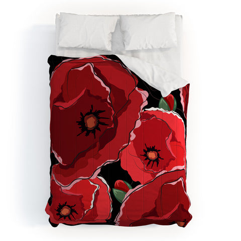 Belle13 Red Poppies On Black Comforter