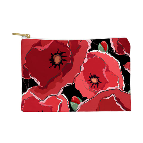 Belle13 Red Poppies On Black Pouch